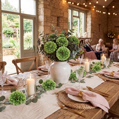 100pcs Green Artificial Dahlia Flowers with Stems (Green)