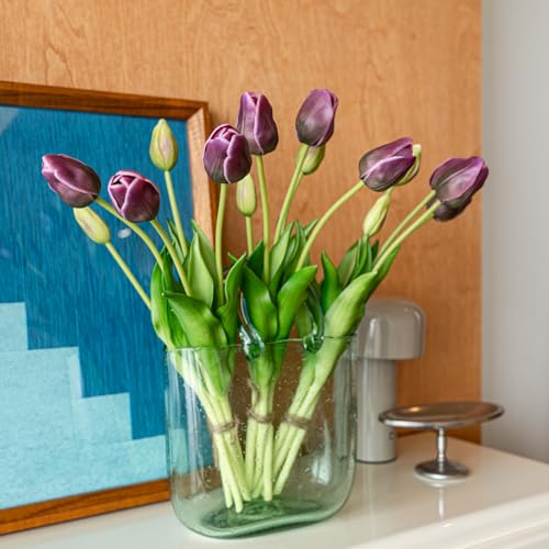 15pcs Artificial Tulips Flowers (15pcs Dark Purple (No Vase))