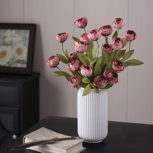 12 Pcs 27" Faux Silk Peony Artificial Flowers Stems for Vase (Warm Pink)