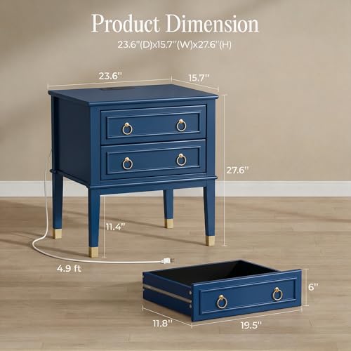 27.6 Inch Tall Nightstand with Charging Station (Prussian Blue)