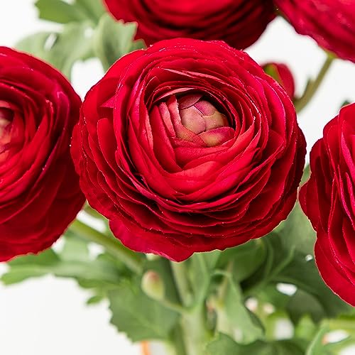 Artificial Ranunculus Flowers with Real Touch Stem (Red / 10)