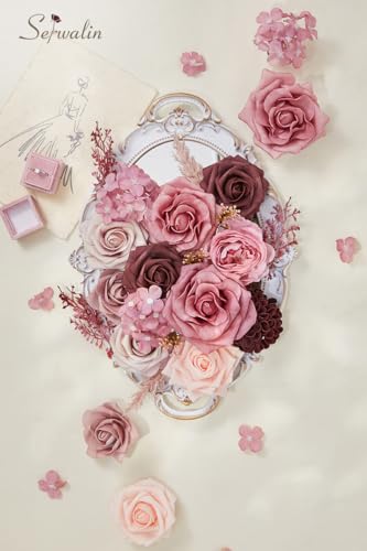 Artificial Flowers Combo Dusty Pink Fake Rose Flower for Wedding (A Baby Dusty Rose / 1 Box)