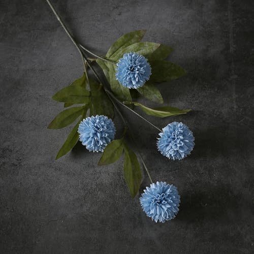 12 Pcs 27"Artificial Pompon Mum Silk Flower Stems for Vase (Dusty Blue)