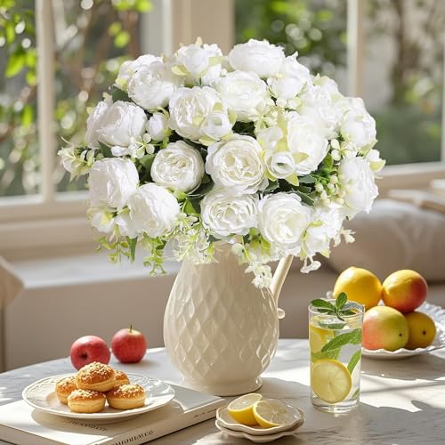 Peonies Artificial Flowers 12 Bouquets (White)