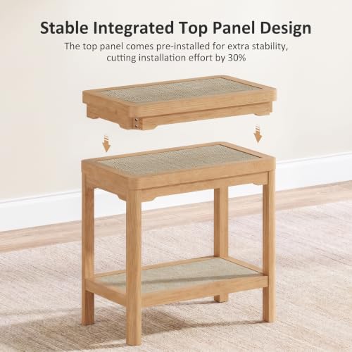 Rattan Side Table End Table with Round Edge Design (Natural Oak, Round Edges)