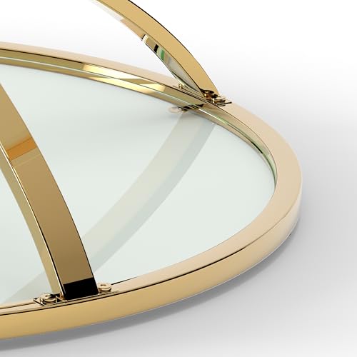 2Pcs Round Glass Coffee Table and End Table Sets with 2 Tiers (Medium / Golden)