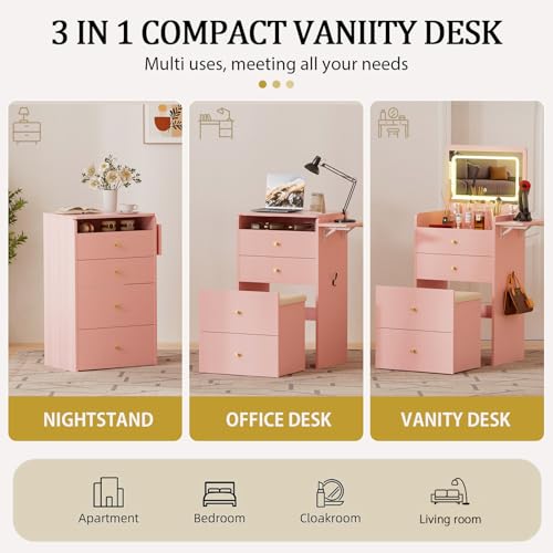 Makeup Vanity Desk with Mirror and Lights (Pink)