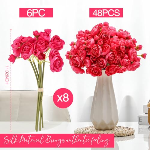 48 Pcs Ranunculus Artificial Flower (Hot Pink)