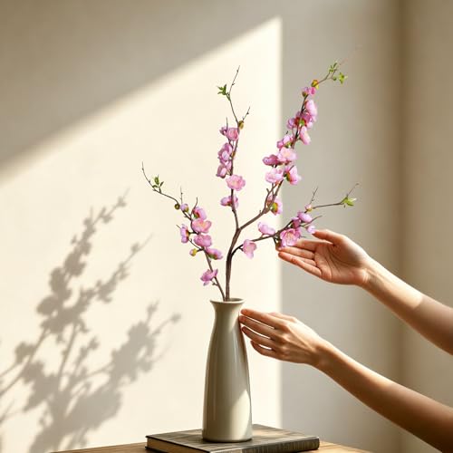 Pink Cherry Blossom Branches Artificial Plum Blossom Fake Flowers Artificial Flowers Silk Flowers 4PCS 35.4'' Long Stem Artificial Flowers for Tall Vase for Indoor Home Decoration (Pink)