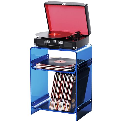 Acrylic Record Player Table with Storage Shelf (Blue / Medium)