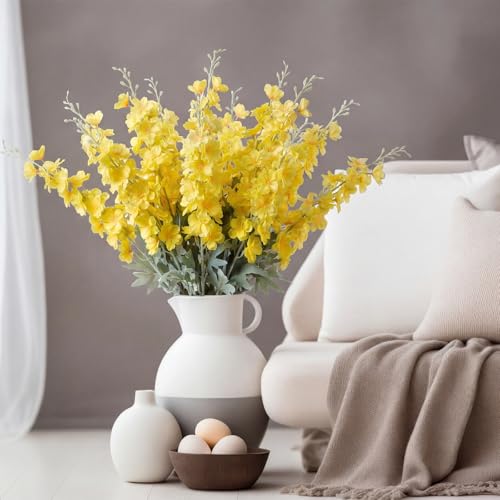 24 Pcs Yellow Delphinium Artificial Flower Bulk (34.25" / Yellow)