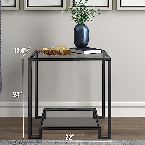 2 Tier Rectangle Side Table (Rectangular / 2-Tier / Black)