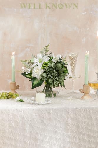 Artificial Flowers in Vase with Fake Water (Green & White Mixed)