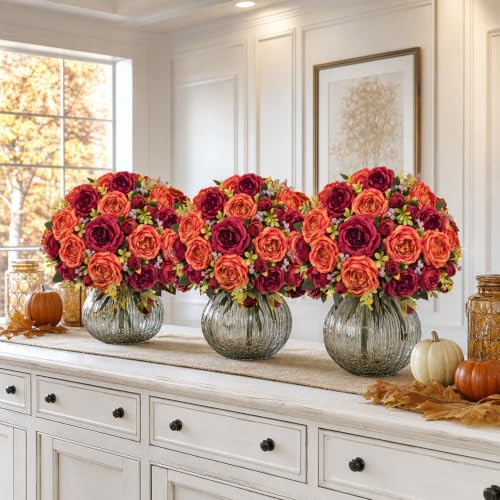 Fall Peonies Artificial Flowers 12 Bouquets (Autumn Colors)