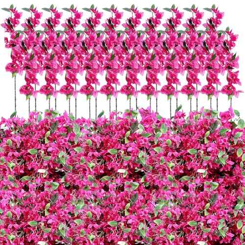 60 Pcs Fake Bougainvillea Bulk Silk Flower UV Resistant (Rose Red)
