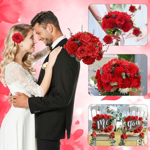 98pcs Artificial Flowers with Stems (Red Color)