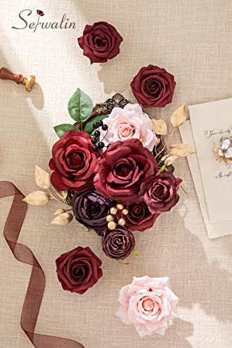 Burgundy Pink Artificial Flowers Combo (Burnt Burgundy / 1 Box)