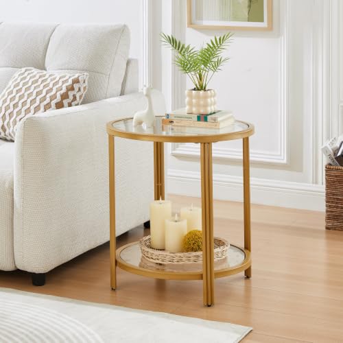 Modern Round Glass Top End Table (Gold)