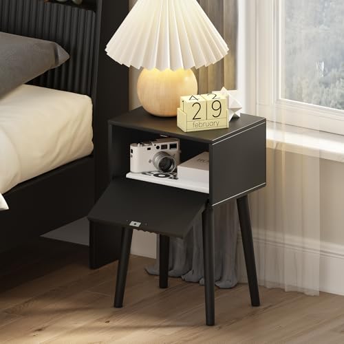 Nightstands Set of 2 (Black / Fluted Style)