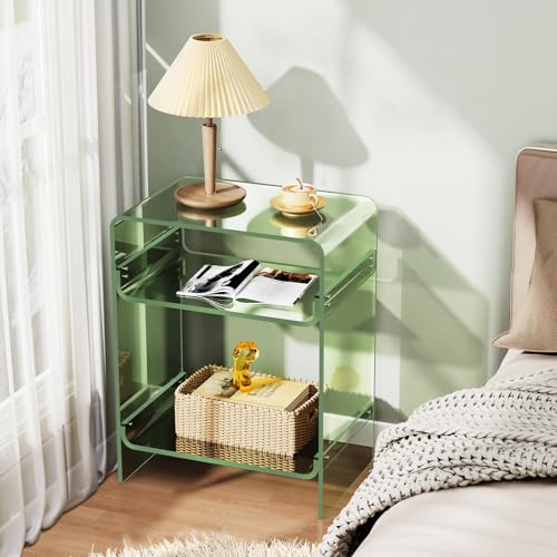 Acrylic Record Player Table with Storage Shelf (Green / Large)