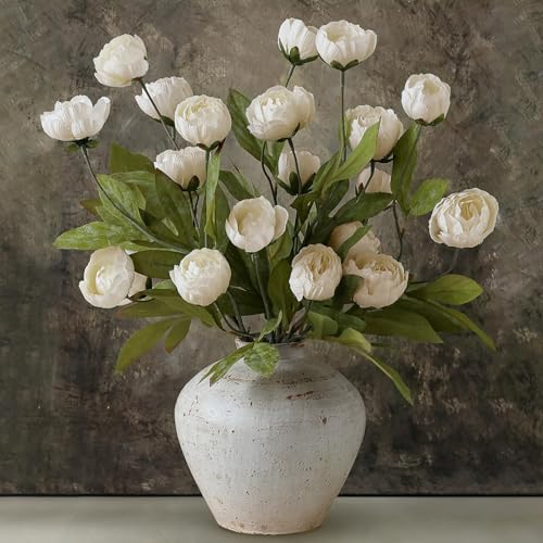 12 Pcs 27" Faux Silk Peony Artificial Flowers Stems for Vase (Cream)
