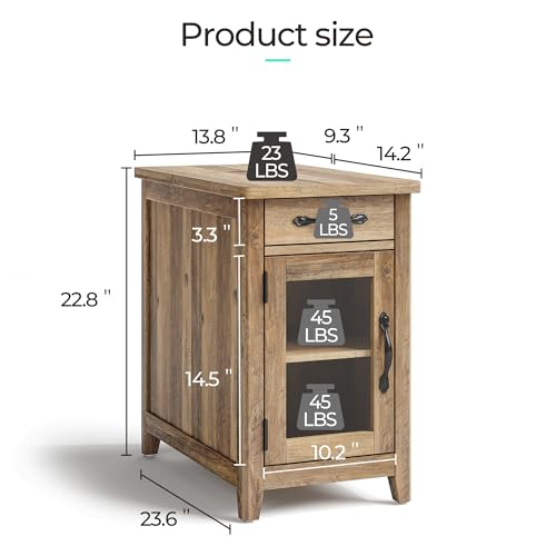 Charging End Table with USB Ports (Brown / Glass Door)