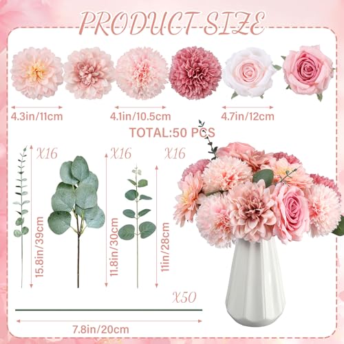 98pcs Artificial Flowers with Stems (Pink Color)