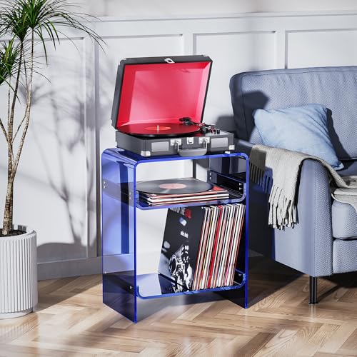 Acrylic Record Player Table with Storage Shelf (Dark Blue / Large)