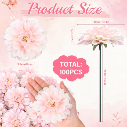 100pcs Light Pink Artificial Dahlia Flowers with Stem (Light Pink)