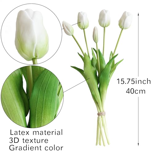 40pcs Artificial Tulips Flowers (40pcs White Set (No Vase))