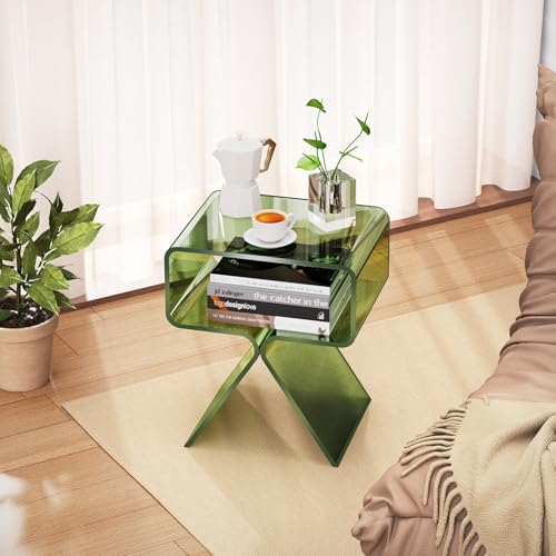 Acrylic Nightstand Bedside Side Table (Green)