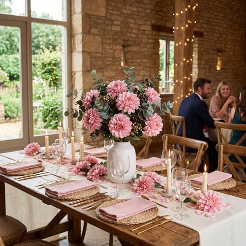 100pcs Pink Artificial Dahlia Flowers with Stems (Pinkish Brown)