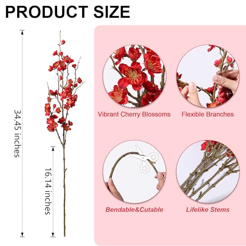 6 PCS Artificial Cherry Blossom Branches Spring Indoor Decoration (A-red)