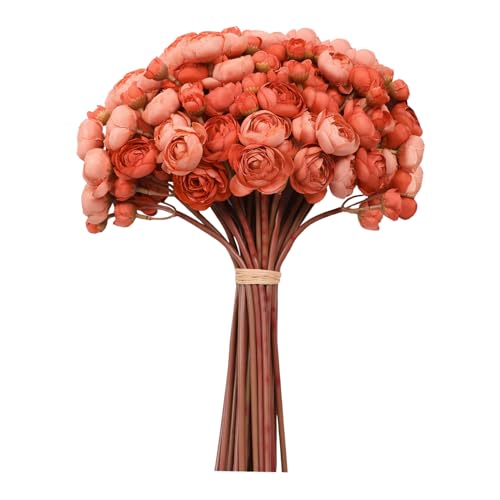 32Pcs Burnt Orange Ranunculus Artificial Flowers Home Wedding Decor (Burnt Orange)