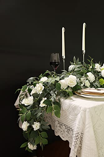 Artificial Flowers Combo for DIY Centerpieces Arrangements Wedding Bridal Bouquet Baby Shower Cake Flower Home Decor (White&green)