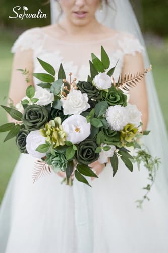 Green Artificial Flowers Box Silk Flowers with Stems for Wedding (A Emerald Green / 1 Box)