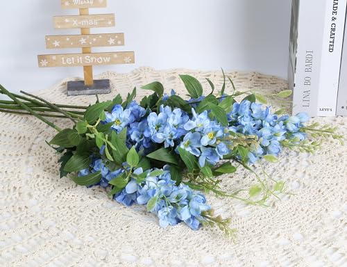8PCS Blue Delphinium Artificial Flowers 29.5" Combo Clematis Greenery 23.6" Long Stem Flowers for Tall Vase Larkspur Silk Flowers Floral Arrangements Table Party Home Decor (Blue)