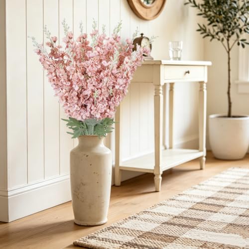 16Pcs Delphinium Artificial Flowers 33.5" Fall Long Stem Dusty Pink Flower (Coral Pink)