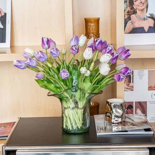 40pcs Artificial Tulips Flowers (40pcs Amethyst Set (No Vase))