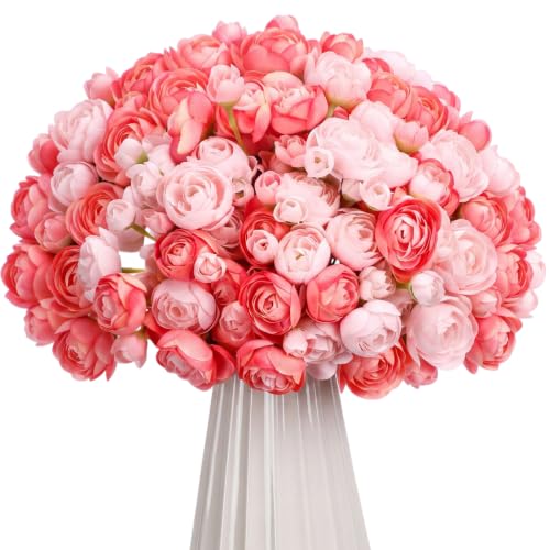 48 Pcs Ranunculus Artificial Flower (Pink, Dark Pink)