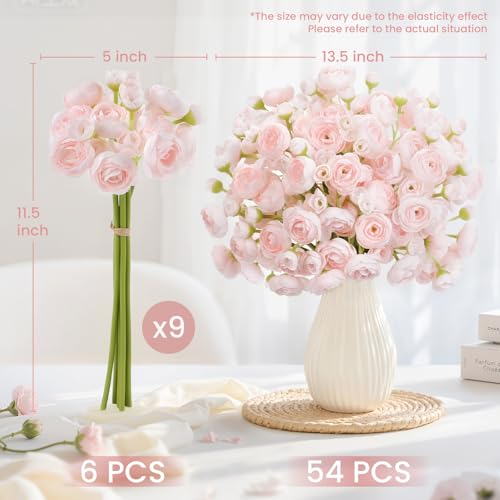 54Pcs Ranunculus Artificial Flowers Faux Silk Mini Flowers Indoor (Shabby Blush)