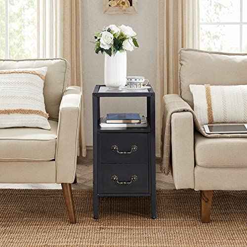 End Tables 24" Height Narrow Nightstands (Classic Black / Set of 1)