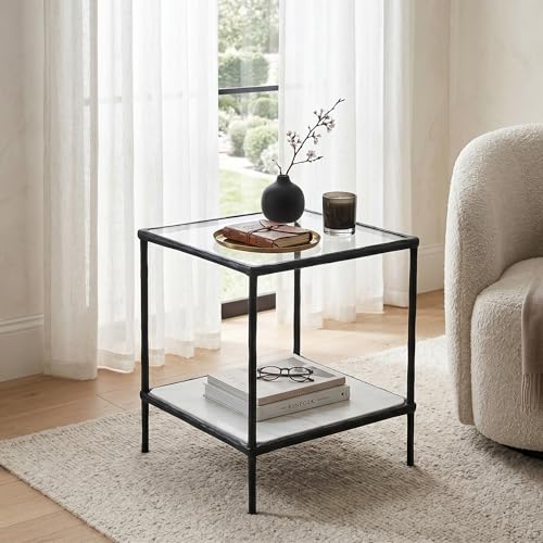 Modern Glass and Marble End Table (Antique Black)