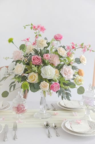 Artificial Flowers Combo Box Set for DIY Wedding Bouquets Centerpieces Arrangements Bridal Shower Party Home Decorations (Milky White&pink)