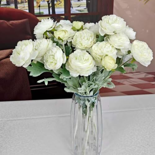 Artificial Flowers White Peonies 10pcs 30Heads Bouquet Fake Peonies Artificial Ranunculus Flowers for Indoor Faux Floral Arrangements Home Table Kitchen Wedding Party Farmhouse Decor ﻿ (White(10pcs))