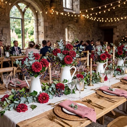 100pcs Red Artificial Dahlia Flowers with Stems (Red)
