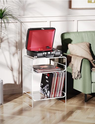 Acrylic Record Player Table with Storage Shelf (Clear / Large)