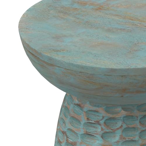 Boyd 13" Wide Solid Wood Round End Table in Teal Wash (Teal Wash / 13 inch)