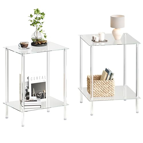 2 Tier Tempered Glass Side Tables (Transparent / 2 tier Normal)