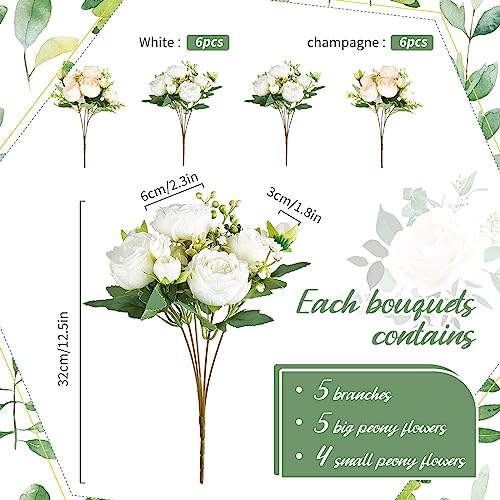 Artificial Peonies Flowers (White, Champagne)
